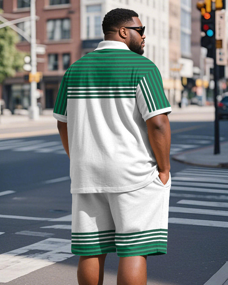Big & Tall Green Gradient Striped Polo Shorts Set for big men view 5