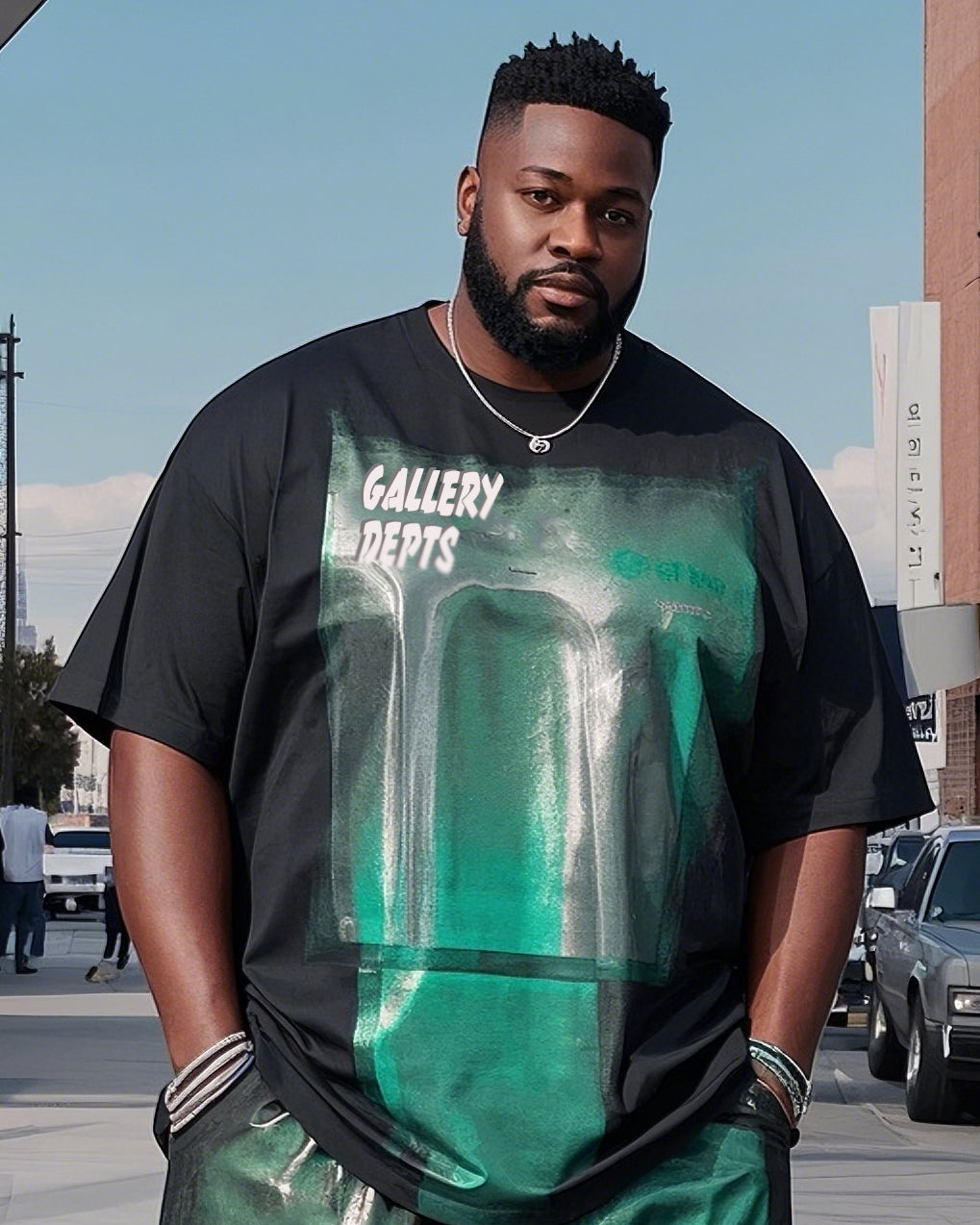 Big & Tall Green Gradient T-Shirt Pants Set for big men view 2