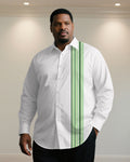 Big & Tall White Green Striped Long Sleeve Shirt for big men view 1