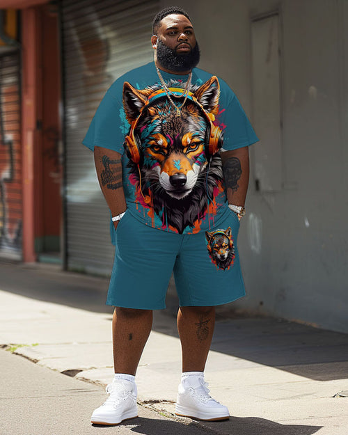 Big & Tall Graphic Graffiti T-Shirt Shorts Set for big men view 1