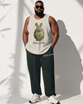Big & Tall Green Graphic Vest Pants Set for big men view 1