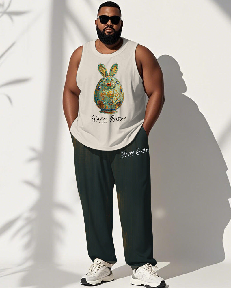 Big & Tall Green Graphic Vest Pants Set for big men view 1