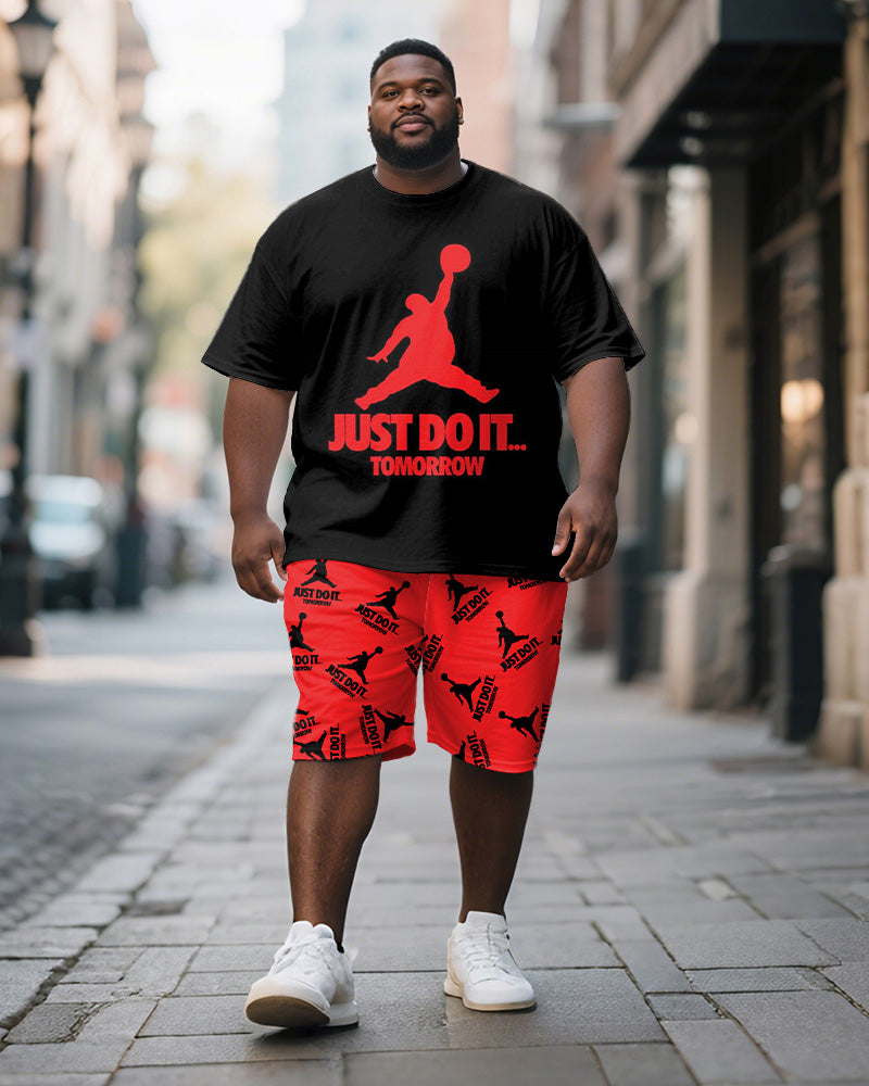 Big & Tall Black Graphic T-Shirt Shorts Set for big men view 1