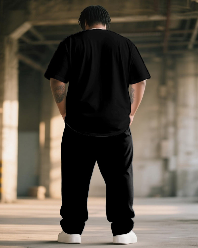 Big & Tall Black White Striped T-Shirt Pants Set for big men view 4