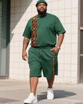 Big & Tall Green Striped Graphic T-Shirt Shorts Set for big men view 1