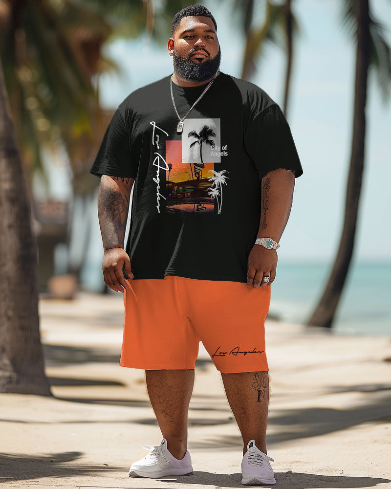 Big & Tall Hawaiian Graphic T-Shirt Shorts Set for big men view 2