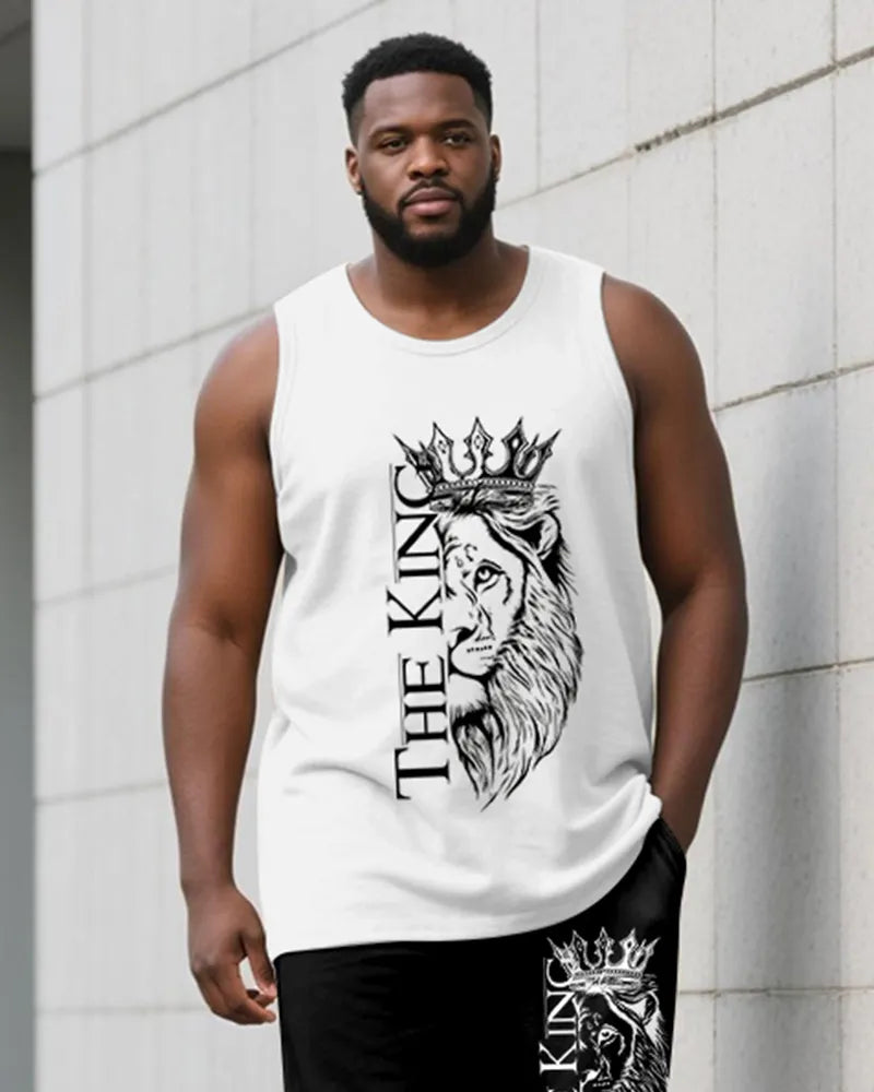 Big & Tall Black White Graphic Vest Pants Set for big men view 2