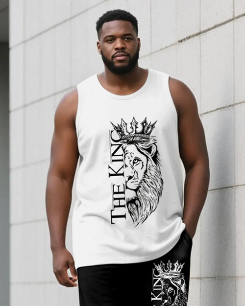 Big & Tall Black White Graphic Vest Pants Set for big men view 2