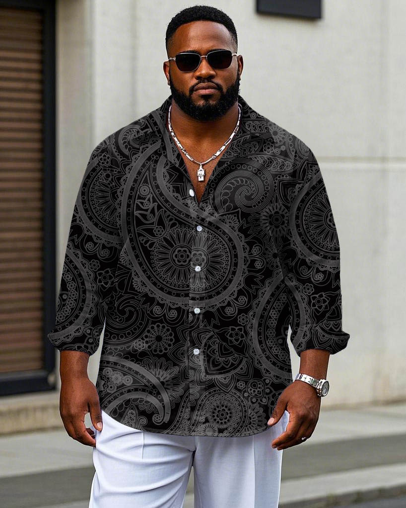 Big & Tall Black Business Casual Long Sleeve Shirt for big men view 1