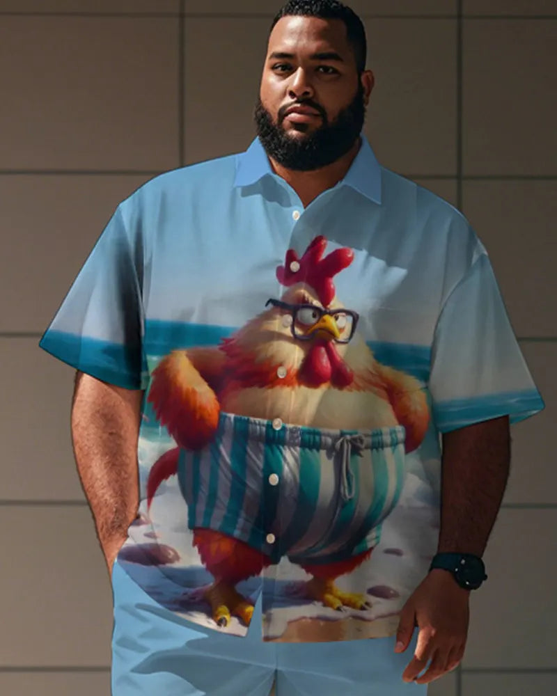 Big & Tall Blue Graphic Streetwear T-Shirt Shorts Set for big men view 2