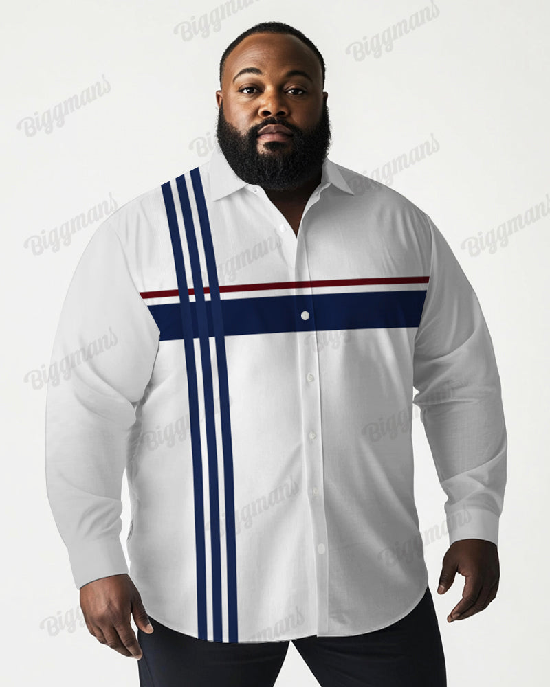 Big & Tall Blue Striped Graphic Long Sleeve Shirt for big men view 1