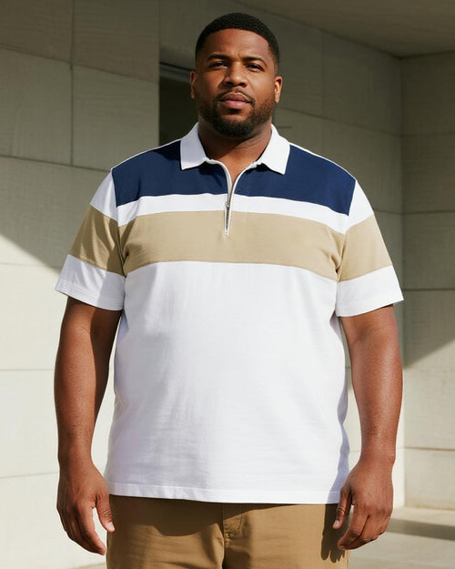 Big & Tall Khaki Blue Colorblock Polo Shirt for big men