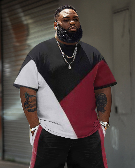 Big & Tall Plaid T-Shirt Shorts Set for big men view 2