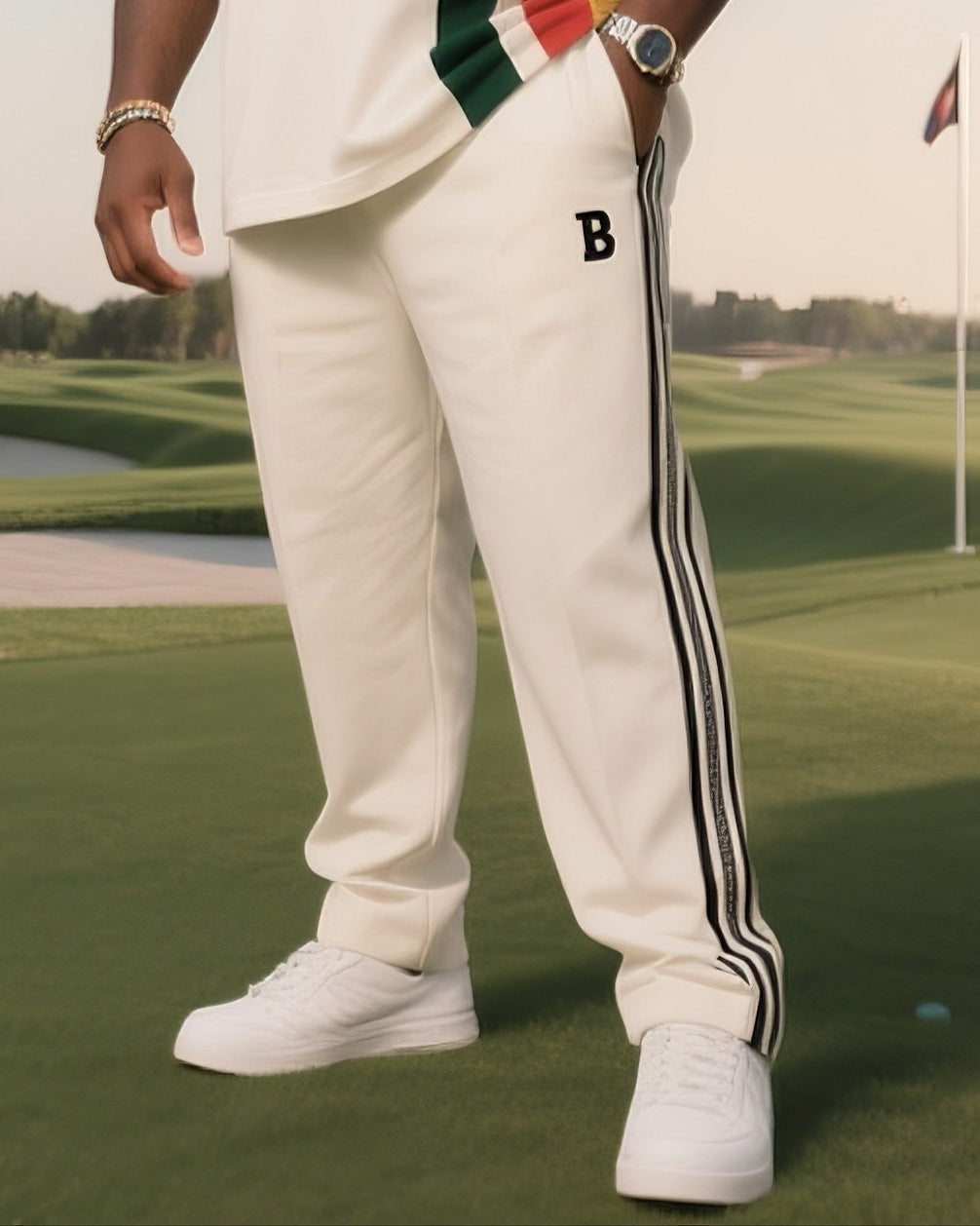 Big & Tall White Striped Jeans for big men view 3
