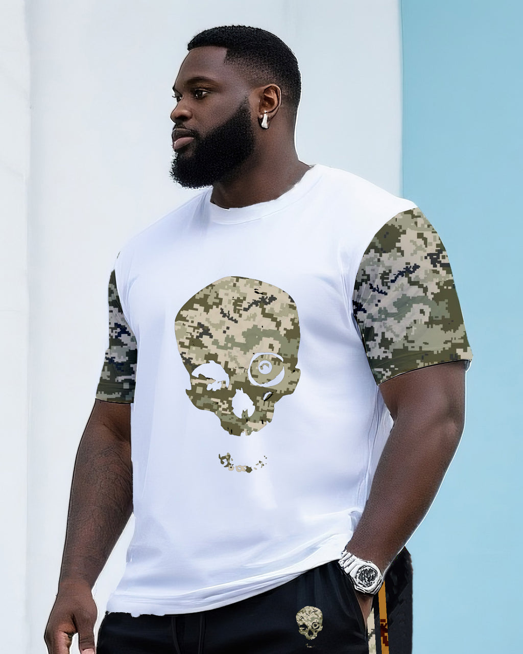 Big & Tall Camouflage Streetwear T-Shirt Shorts Set for big men view 2