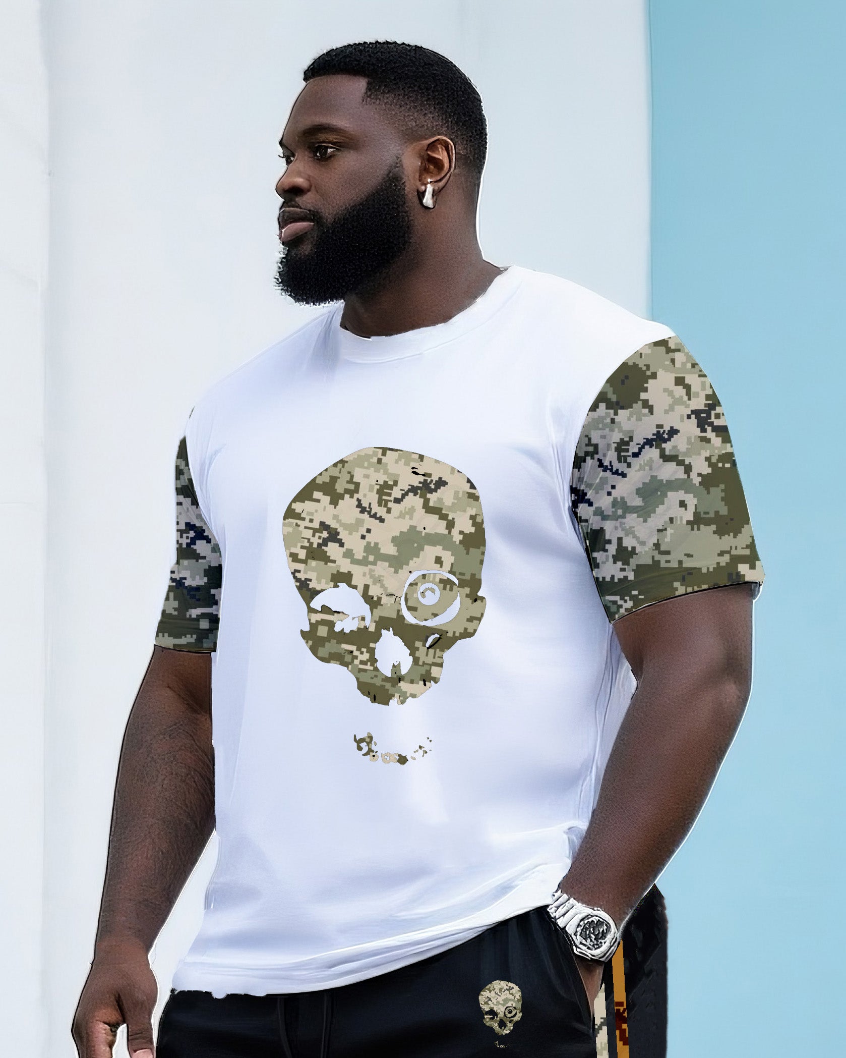 Big & Tall Camouflage Streetwear T-Shirt Shorts Set for big men view 2