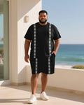 Big & Tall Black Geometric T-Shirt Shorts Set for big men view 1