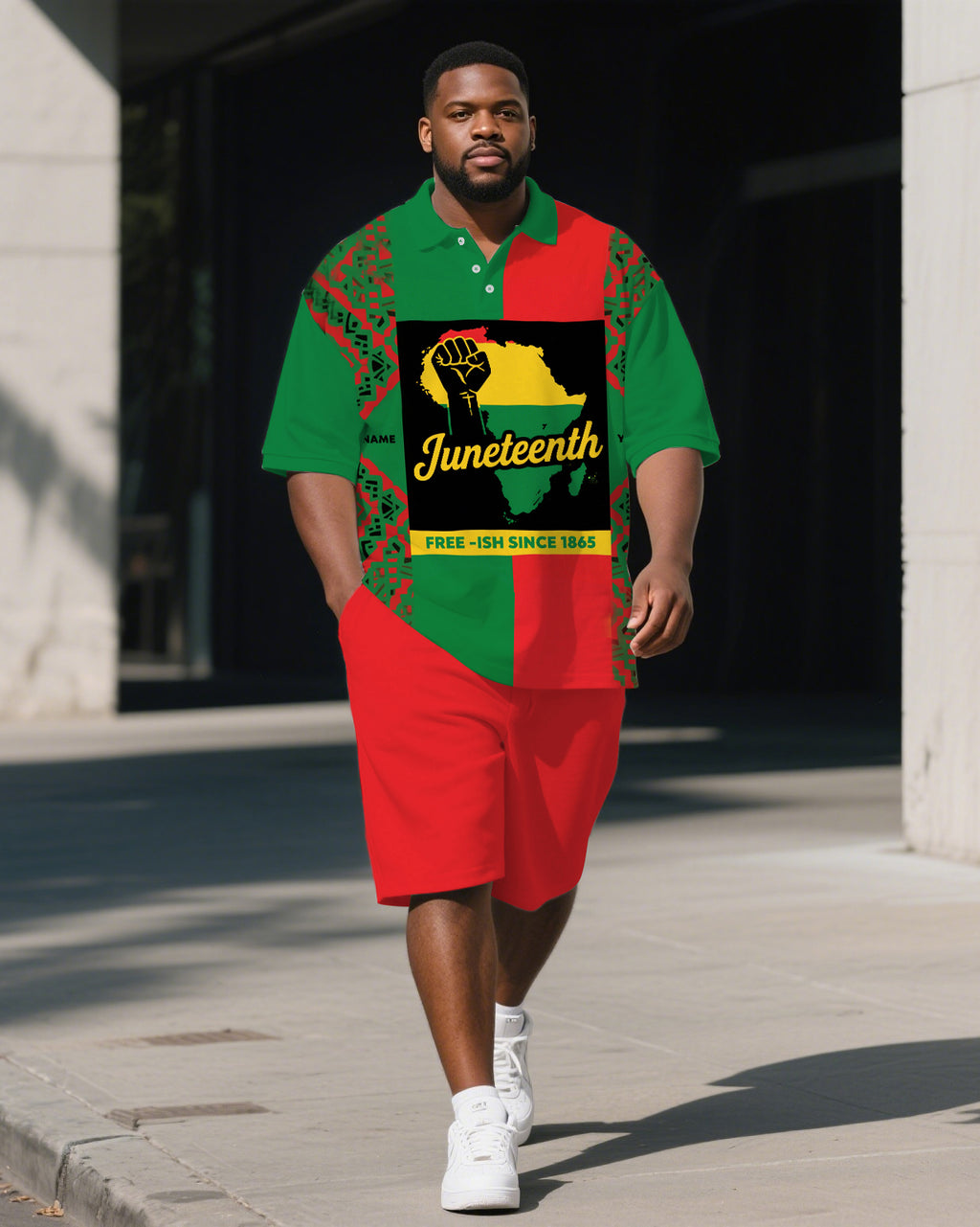 Big & Tall Juneteenth Colorblock Polo Shorts Set for big men view 1