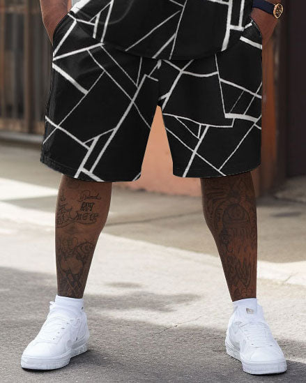 Big & Tall Geometric Patchwork T-Shirt Shorts Set for big men view 4