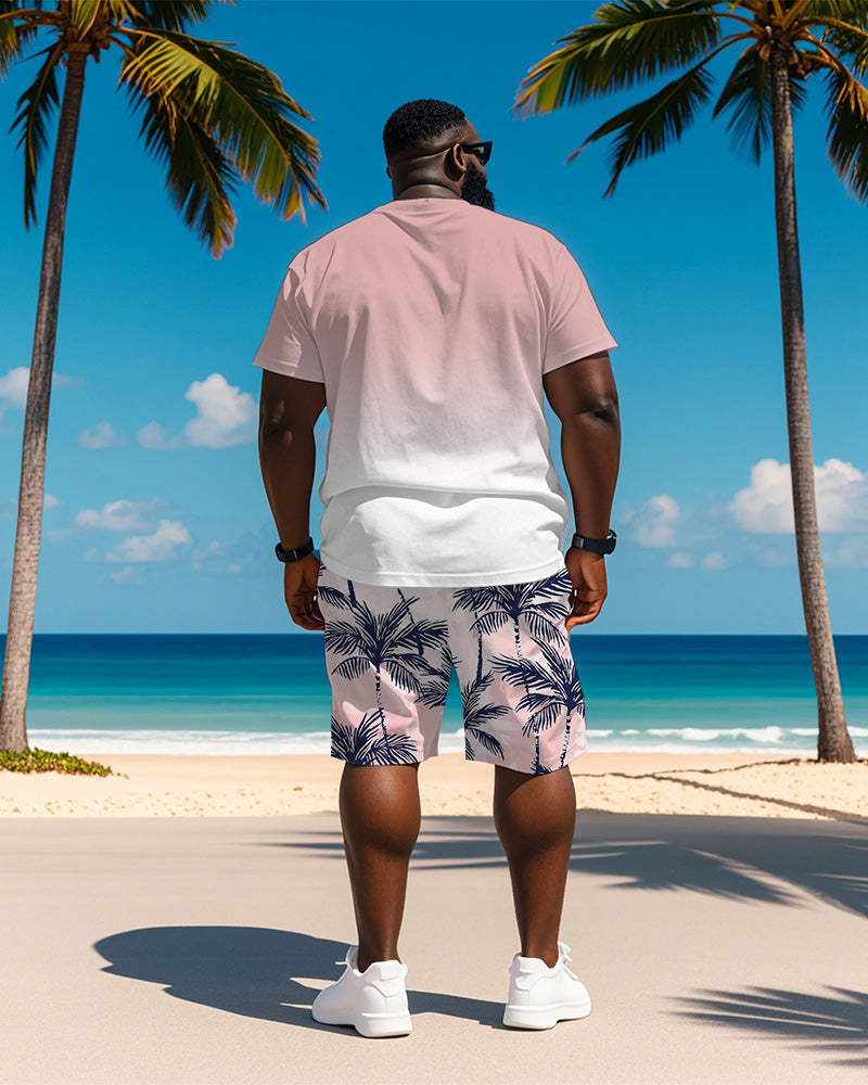 Big & Tall Pink Hawaiian Graphic T-Shirt Shorts Set for big men view 4
