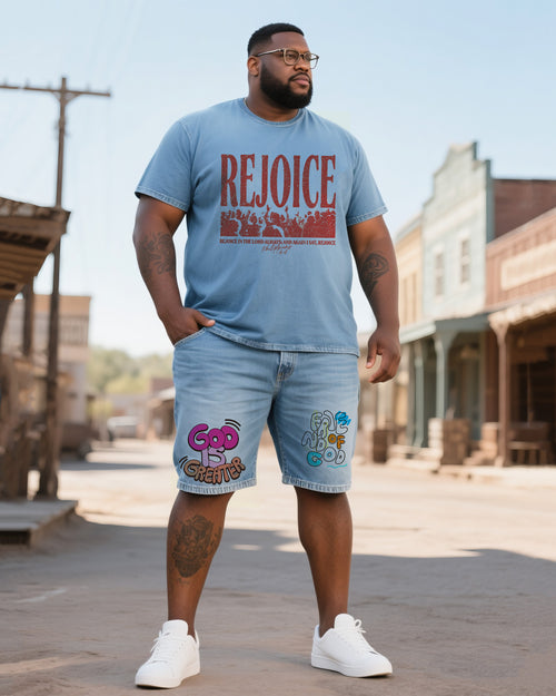 Big & Tall Denim T-Shirt Shorts Set for big men view 1