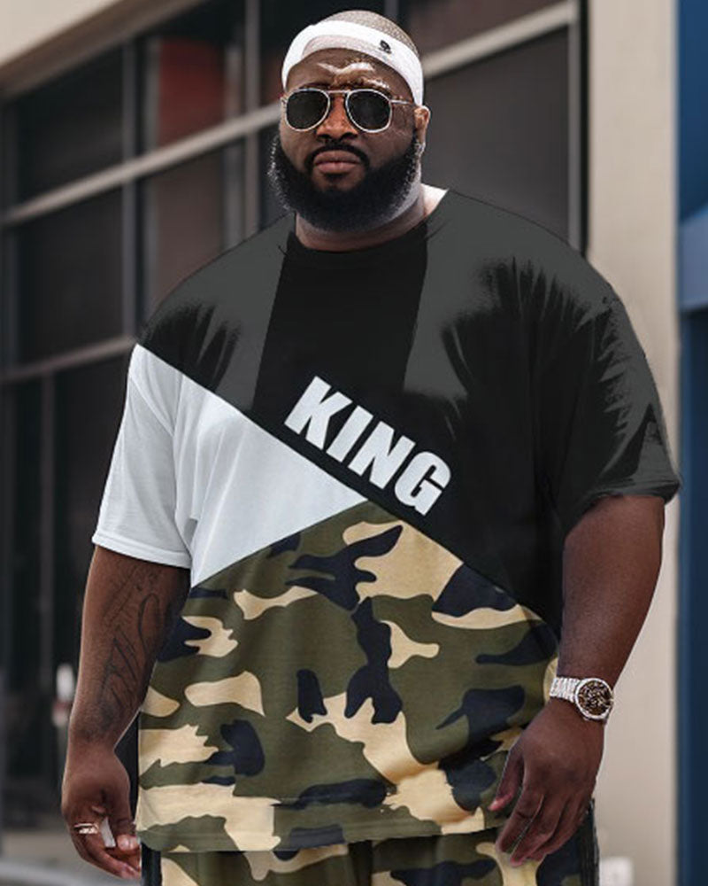 Big & Tall Colorblock Graphic T-Shirt Shorts Set for big men view 2