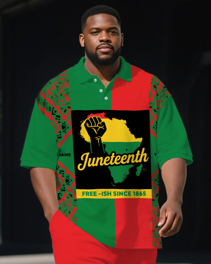 Big & Tall Juneteenth Colorblock Polo Shorts Set for big men view 2