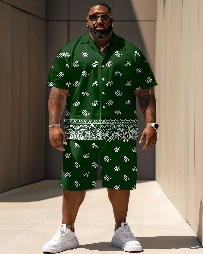 Big & Tall Green Graphic Vintage T-Shirt Shorts Set for big men view 1