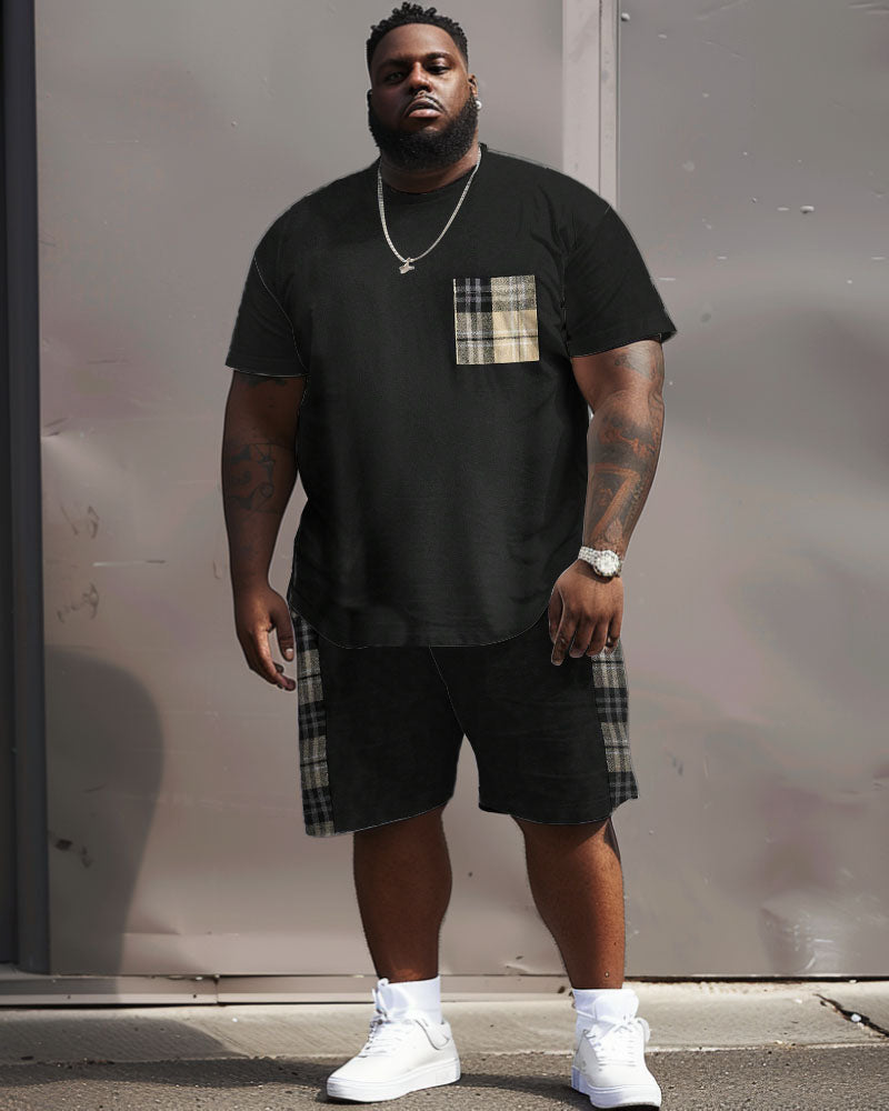 Big & Tall Plaid T-Shirt Shorts Set for big men view 2
