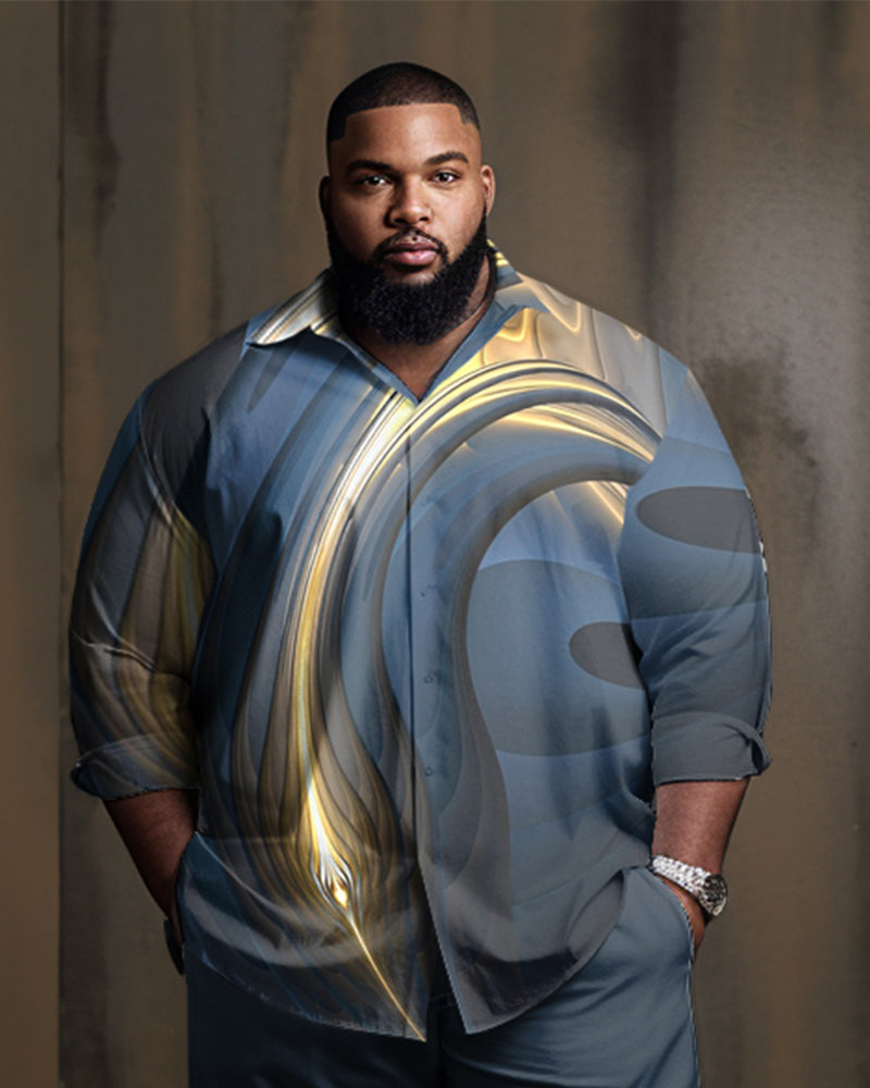 Big & Tall Geometric Business Casual Shirt Pants Set for big men view 2