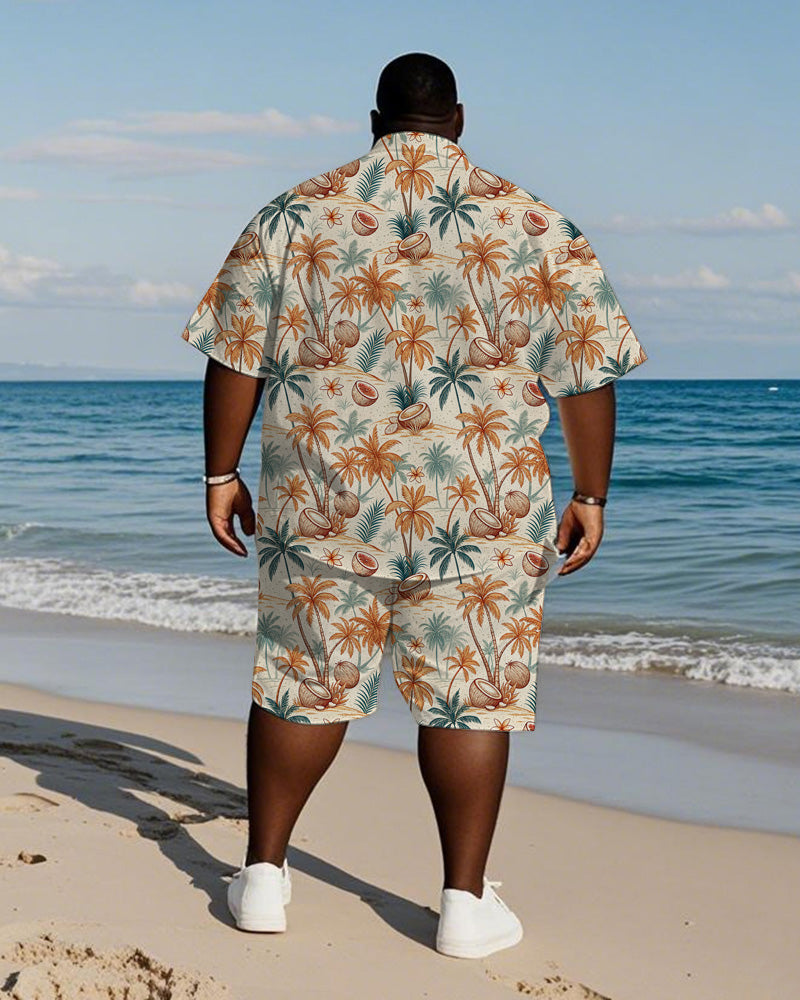 Big & Tall Orange Hawaiian Graphic T-Shirt Shorts Set for big men view 4