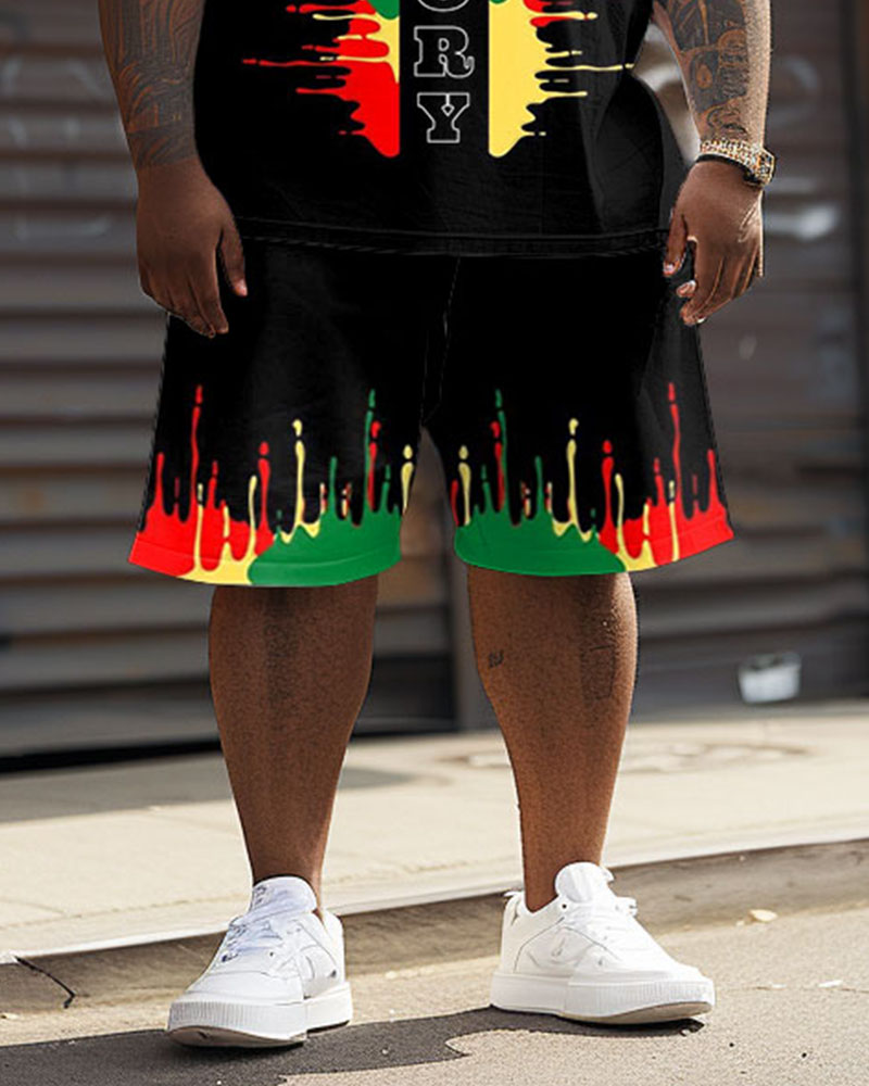 Big & Tall Black Juneteenth T-Shirt Shorts Set for big men view 4