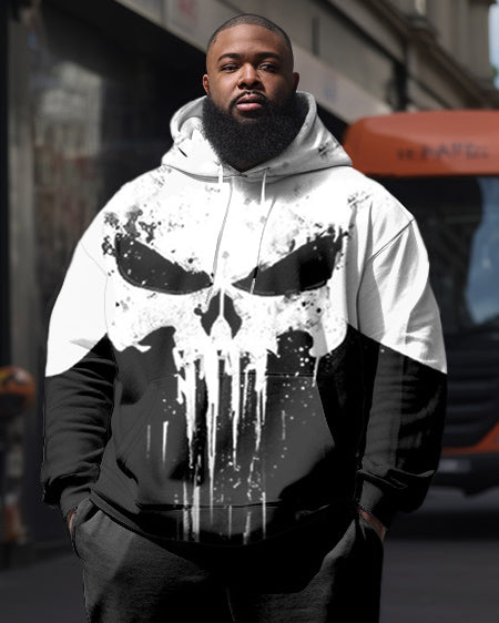 Big & Tall Colorblock Skull Hoodie Sweatpants Set for big men view 2