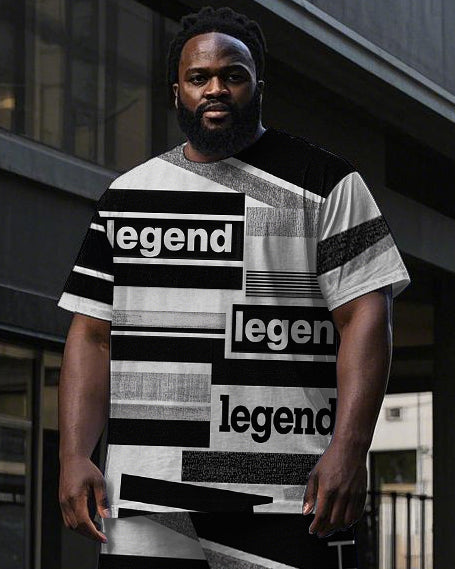 Big & Tall Colorblock Striped T-Shirt Pants Set for big men view 2