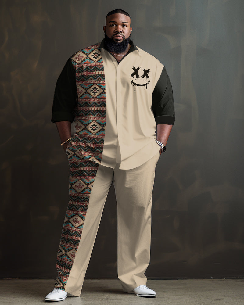 Big & Tall Geometric Smiley Shirt Pants Set for big men view 1