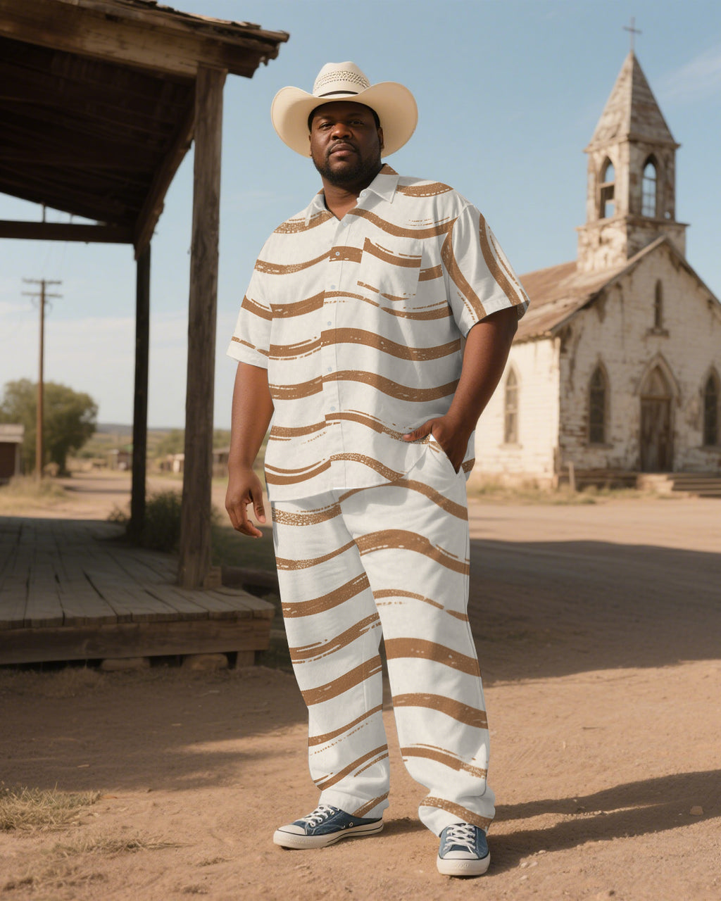 Big & Tall Western Striped T-Shirt Pants Set for big men view 2