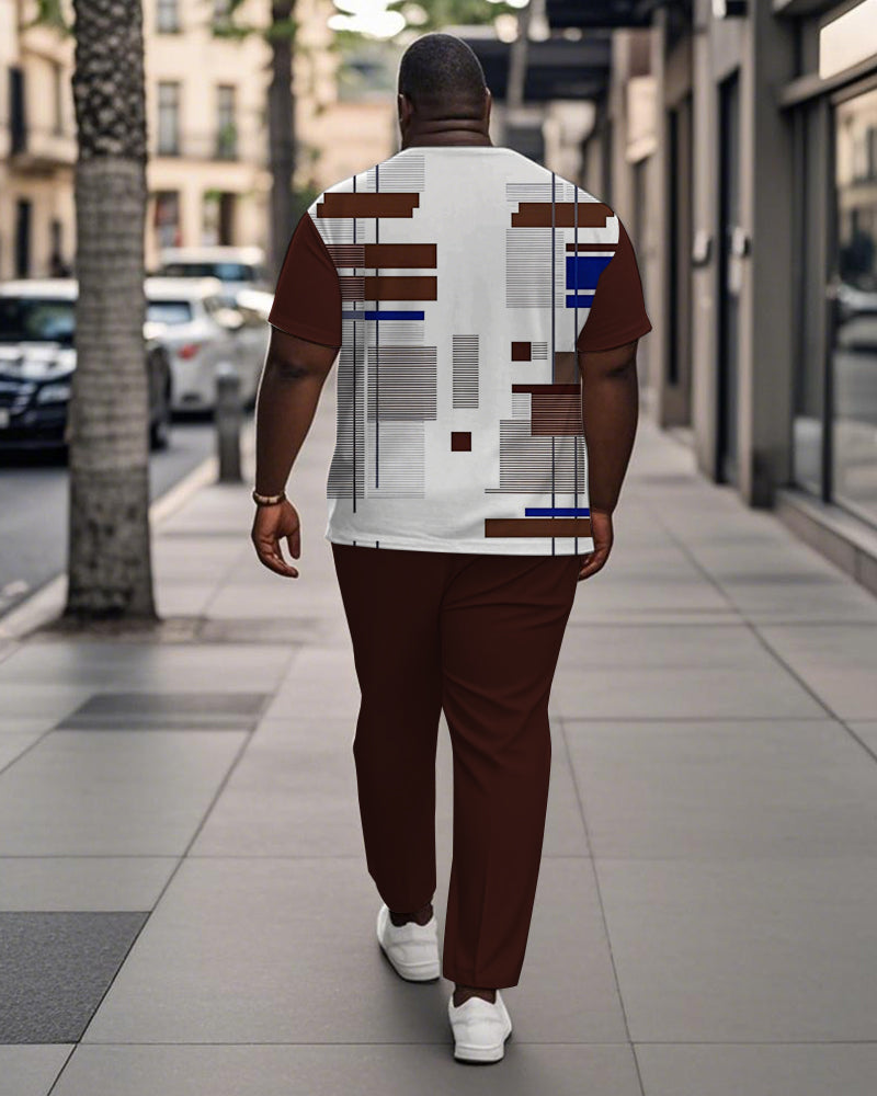 Big & Tall Brown Colorblock T-Shirt Pants Set for big men view 4