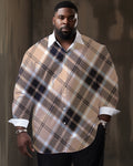 Big & Tall Plaid Graphic Shirt Pants Set for big men