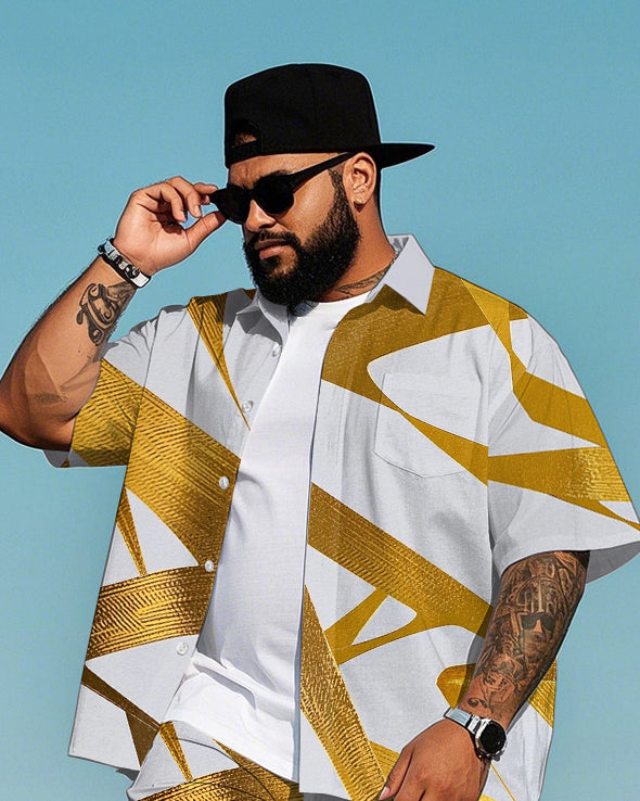 Big & Tall Geometric T-Shirt Shorts Set for big men view 2