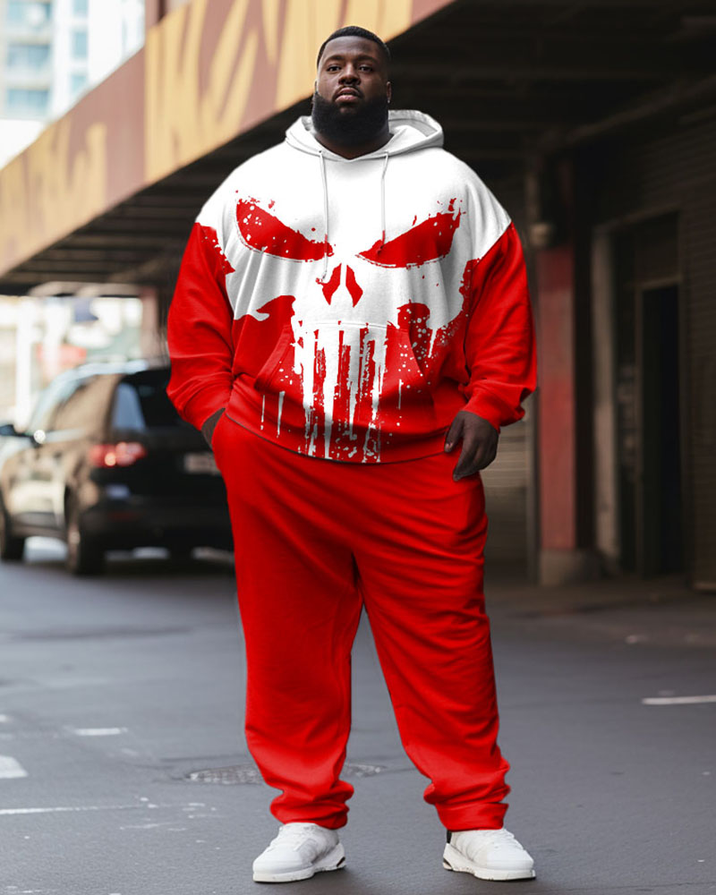 Big & Tall Colorblock Skull Hoodie Sweatpants Set for big men view 1