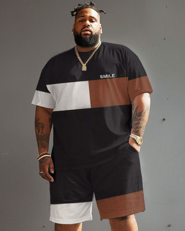 Big & Tall Colorblock Streetwear T-Shirt Shorts Set for big men view 1