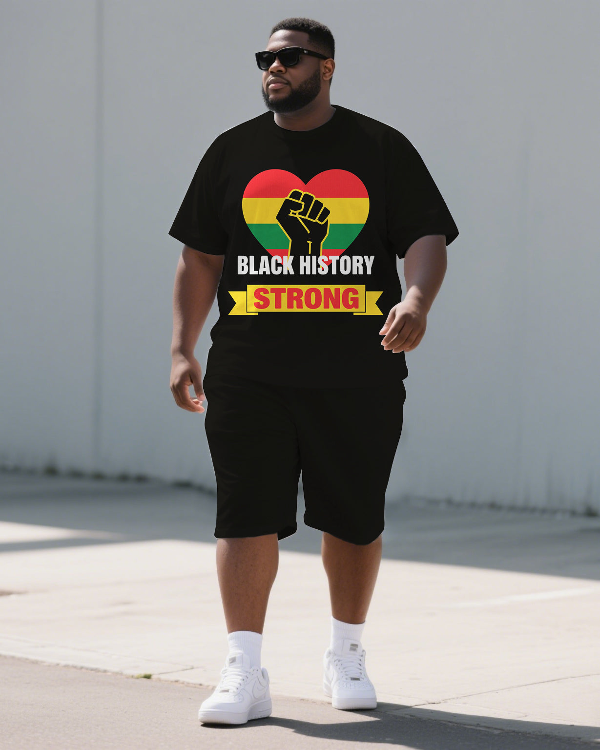 Big & Tall Black Juneteenth T-Shirt Shorts Set for big men view 1