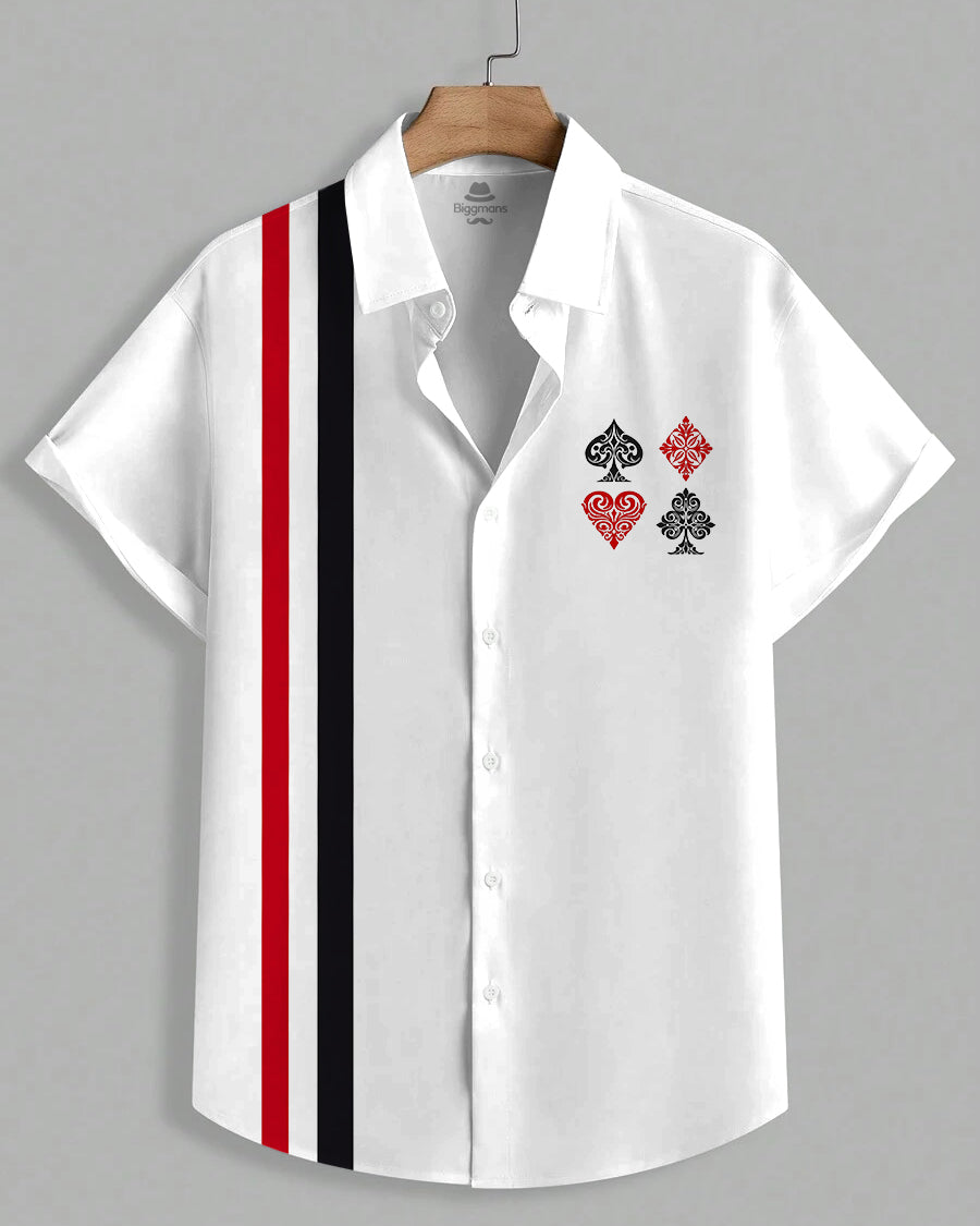 Big & Tall White Striped Graphic Short Sleeve Shirt for big men view 2