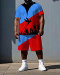 Big & Tall Colorblock Graphic T-Shirt Shorts Set for big men view 1
