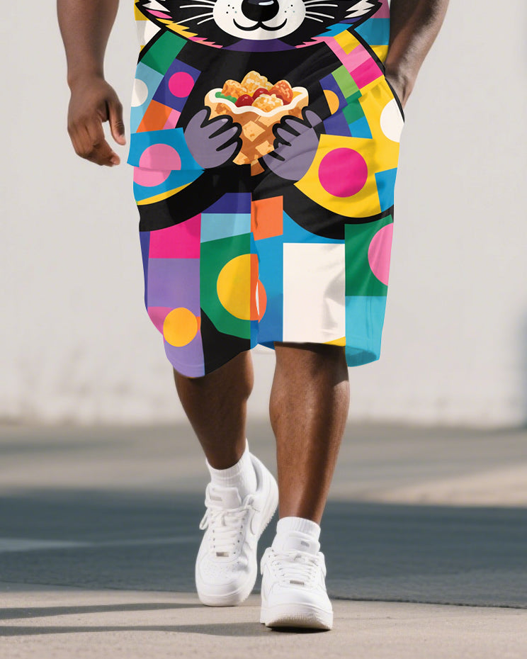 Big & Tall Geometric Polo Shorts Set for big men view 3