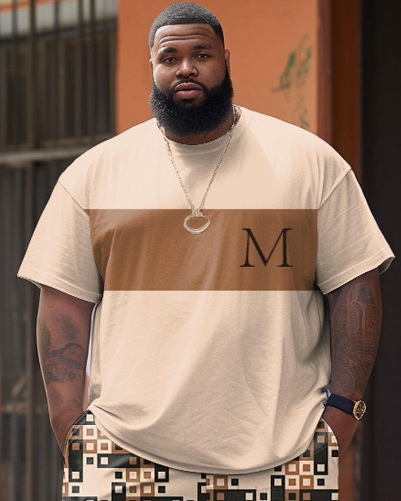 Big & Tall Colorblock Geometric T-Shirt Shorts Set for big men view 2