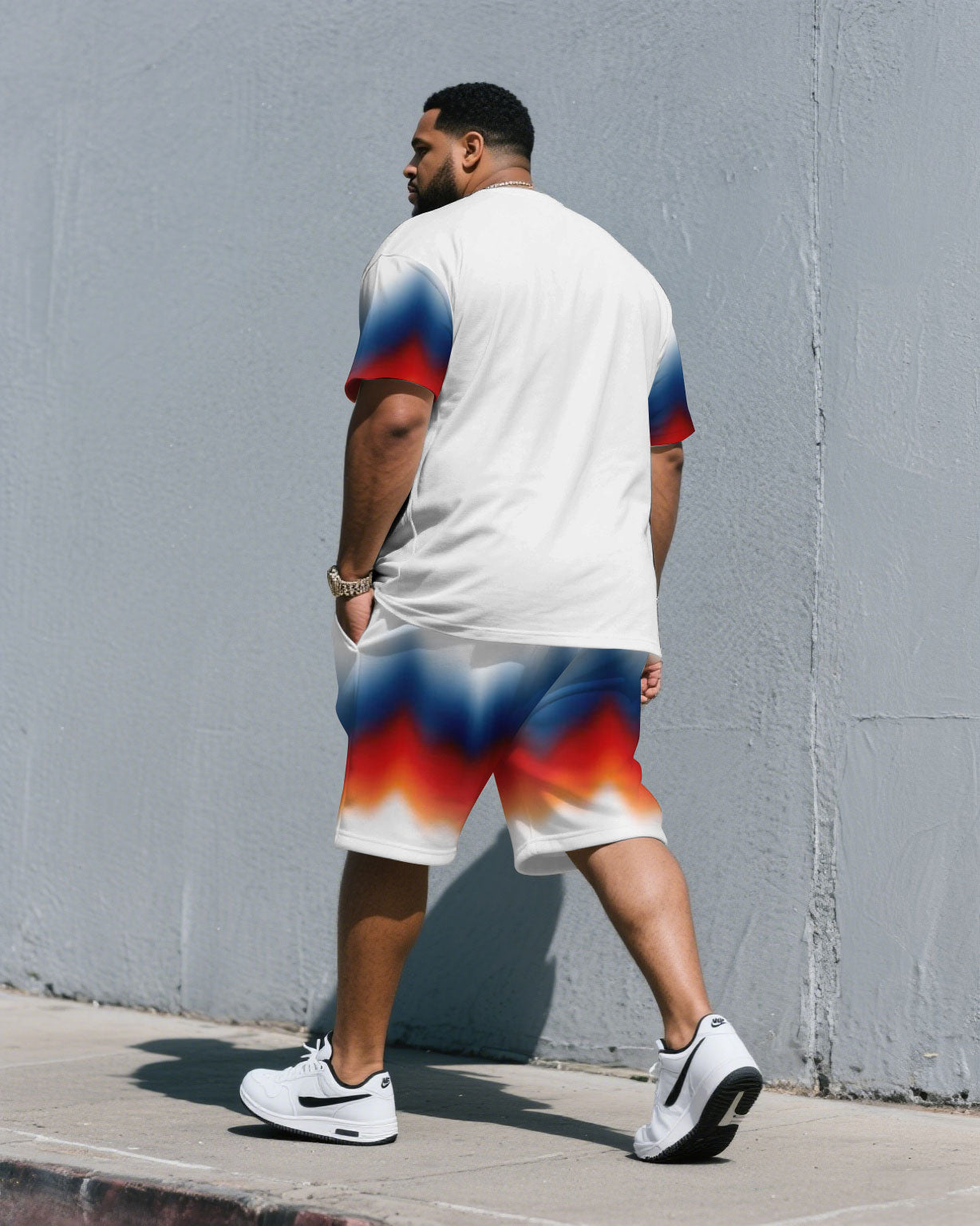 Big & Tall White Streetwear T-Shirt Shorts Set for big men view 4