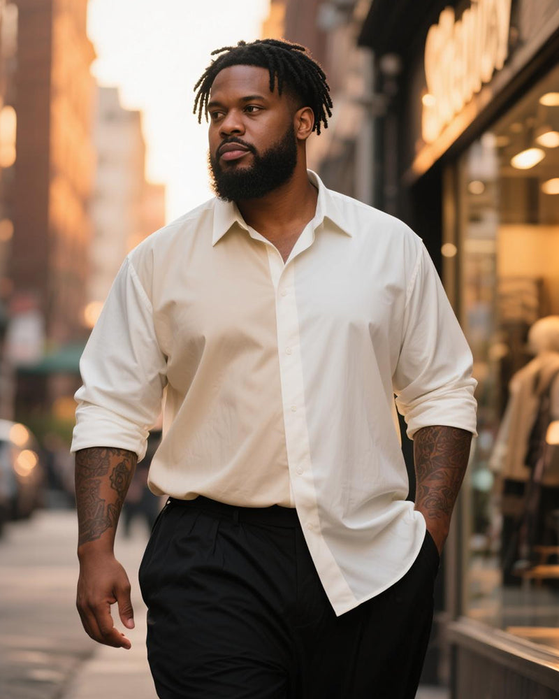 Big & Tall White Business Casual Long Sleeve Shirt for big men view 1