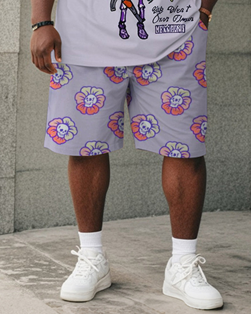 Big & Tall Purple Graphic Graffiti T-Shirt Shorts Set for big men view 3