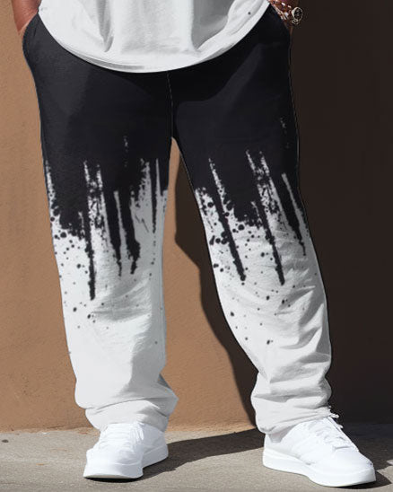 Big & Tall Black White Colorblock Two-piece Set for big men view 3